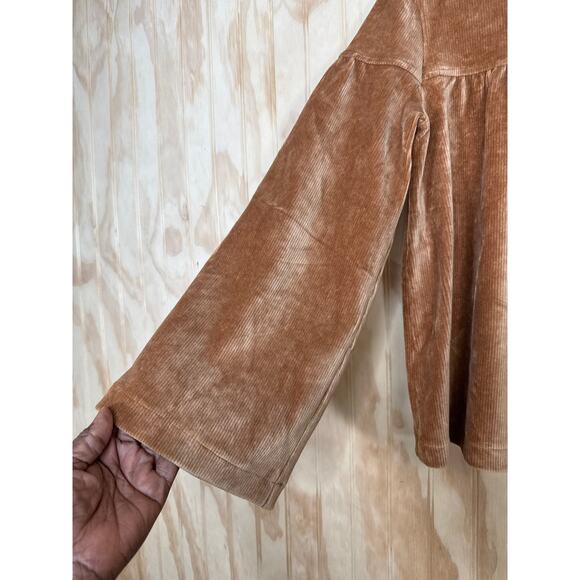 Madewell Texture & Thread Corduroy Swing Top XS Mustard Bell Sleeve Mockneck - Picture 6 of 8